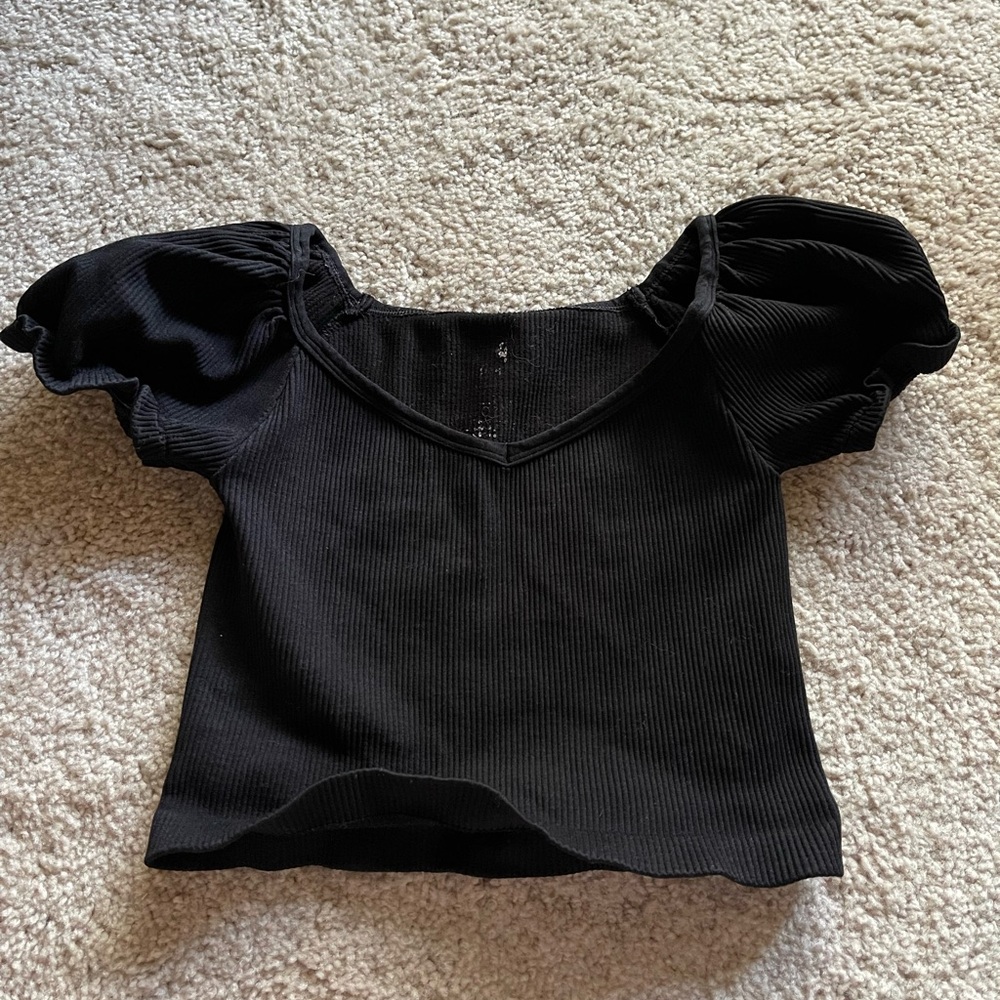 Free people Running Black Puff Sleeve Top